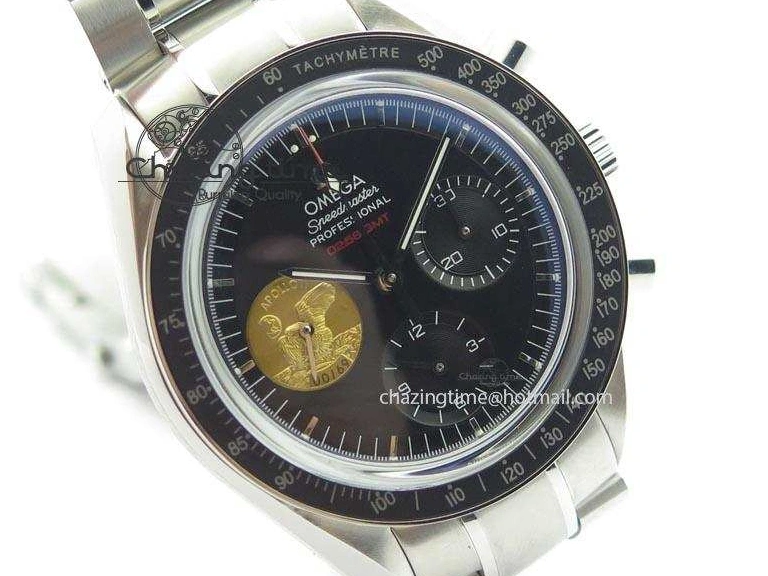 0315 Effortless Speedmaster Apollo 11 On SS Bracelet Manual Winding Chrono Movement 8225